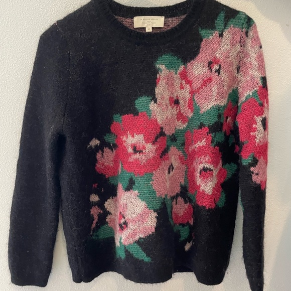 Sezane Sweaters - Sezane Black Sweater with Pink Floral Design